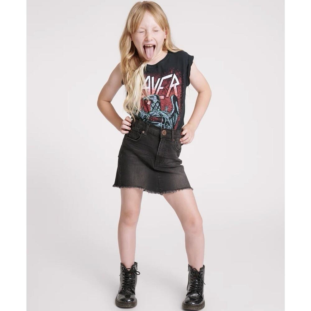 One‎ Teaspoon 2020 Mini Denim Skirt Girls 8-9 Black Punk Stretchy Boho Cowgirl